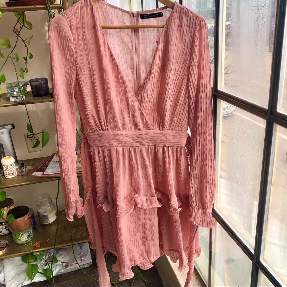 Salmon Colored Ruffle Wrap Dress